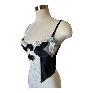 VTG Christian Dior Corset Bustier Tuxedo Black White Lace Bow 34B New Deadstock